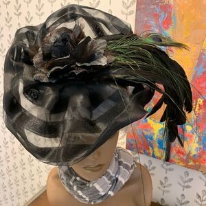 Judy Sharpe Collection Fascinator, derby hat headpiece.  Made in USA